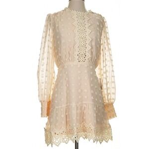 LULU'S Lust or Love Cream Embroidered Lace Long Sleeve Dress